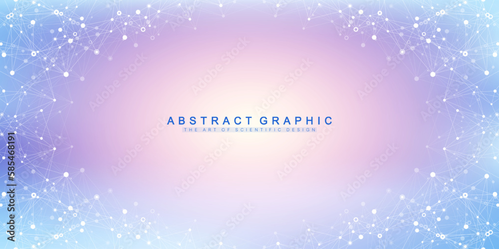 Aufkleber Digits abstract background with connected line and dots, wave flow. Digital neural networks. Network and connection background for your presentation. Graphic polygonal background. Vector illustration.