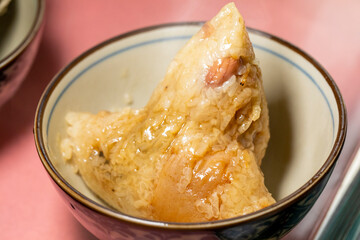 On the table, magnetic bowls, disassembled, steaming hot, meat dumpling, dumpling leaves