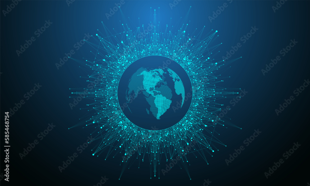 Poster Global network connection concept. Social network communication in the global business concept. Big data visualization. Internet technology. Vector illustration.
