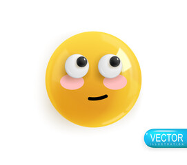 Fototapeta premium Realistic 3d Icon. Emoji face. Render of yellow glossy color emoji in plastic cartoon style