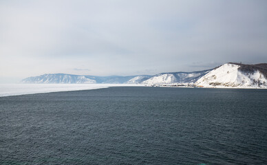 Winter view from Chersky stone over lake Baikal and the Angara river