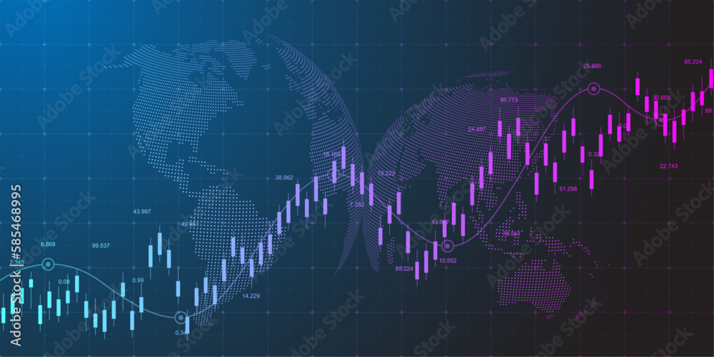 Poster Financial data graph chart background. Business background with candlesticks chart for reports and investment. Financial market trade concept. Vector illustration