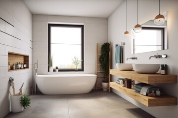 Naklejka na ściany i meble Modern luxury bathroom render