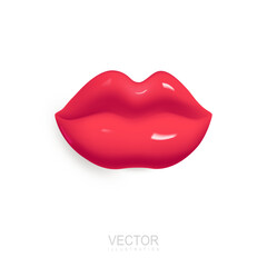 3d red lips icon. Vector sexy female red lips. Realistic Elements for romantic design. Isolated render object