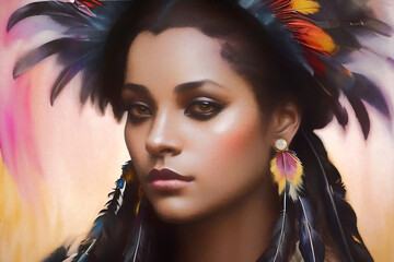 Extravagant fashion portrait of an attractive African American. Generative AI