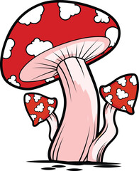 Red Agaric or amanita mushroom fungess cartoon vector illustration clip art