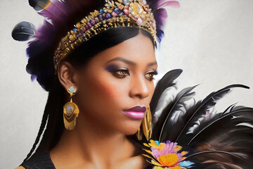 Creative expressive portrait of a stylish African American woman. Generative AI