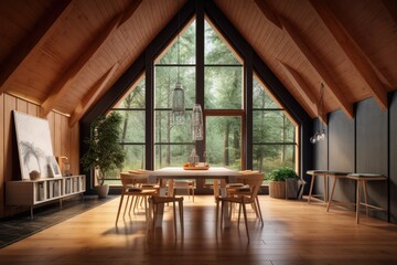 Luxury wooden cabin in the forest interior