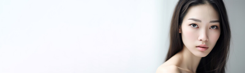 Obraz premium Beautiful young Asian woman with clean fresh skin isolated on white background, Face care, Facial treatment, Cosmetology, beauty and spa, Asian women portrait