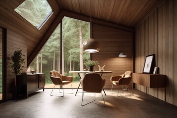 Luxury wooden cabin in the forest interior