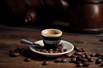 Obraz na płótnie Canvas Espresso Coffee Cup And Beans