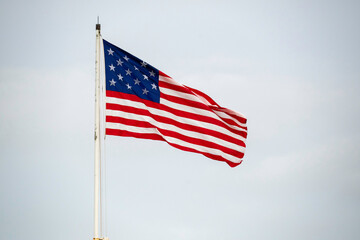 American flag, the Star Spangled Banner, 15-star and 15 stripe design was official flag of the...