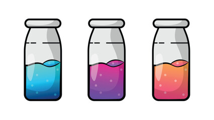 A set of flat bottle  illustrations with three different gradient colors in an EPS10 vector template 