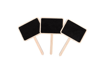 Chalkboard labels for plants. Gardening, preparing plants for vegetable garden. Isolated white background.