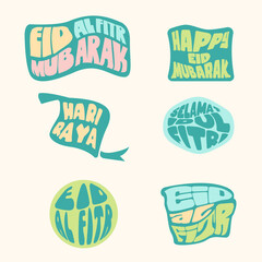 Eid Mubarak sticker set. Moslem stickers pack. Eid al fitr typography set