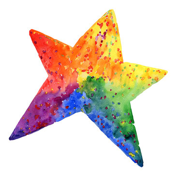Watercolor star shaped rainbow illustration. Hand painted brushstroke abstract design.