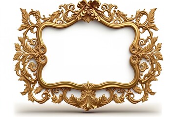 Decorative golden ornament frame on isolated white background. Golden luxury stucco 3d rendering.