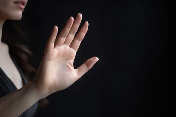 female hand shows stop. Generative AI