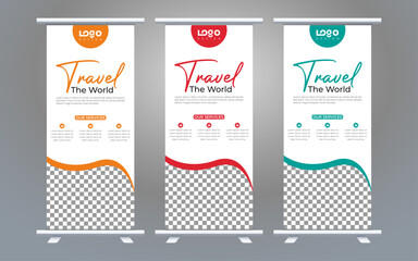 Roll Up Banner template, stand design, advertisement, display, business flyer, vector illustration