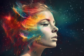Vibrant Closeup of a Fantasy Woman with Color Splashes: Add a Pop of Excitement to Your Design Projects