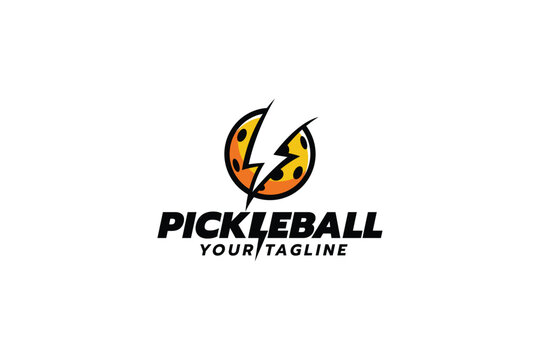 simple pickleball logo with a combination of a ball and lightning as the icon.