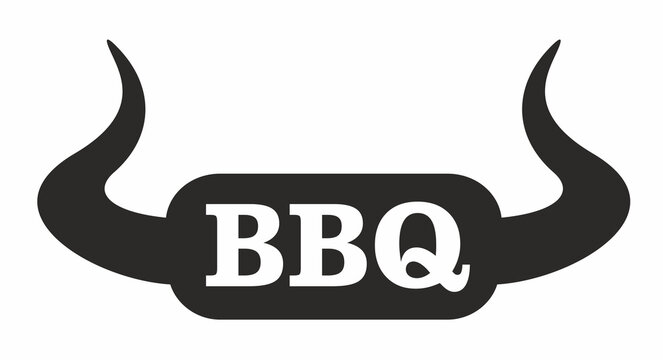 Symbol, Logo BBQ, einfache schwarzweiss Graik, mit Stierhörnern