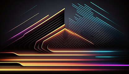 retro neon light lines background new quality stock image illustration desktop wallpaper design, Generative AI