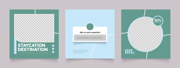 Naklejka premium social media template banner travel and vacation service promotion. fully editable instagram and facebook square post frame puzzle organic sale poster