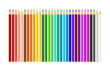 Obraz premium Set of realistic colorful pencils. Colored pencils isolated on white background. Template design for presentation, publications, education. Vector illustration.