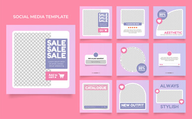 social media template banner fashion sale promotion in pink color. fully editable instagram and facebook square post frame puzzle organic sale poster