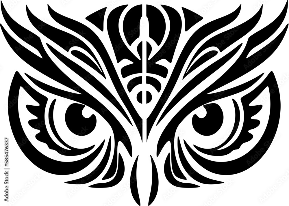 Wall mural ﻿a black and white owl face tattoo with polynesian designs.