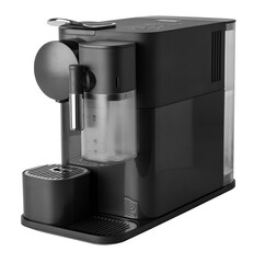 Black electric coffee machine, for making capsule coffee, on a transparent background. isolated...