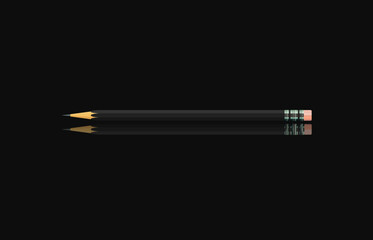 Black pencil on black background with soft shadow. Vector illustration.