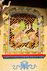 Buddhist glass pagoda. Linh Phuoc Pagoda in Traimat in Vietnam. 