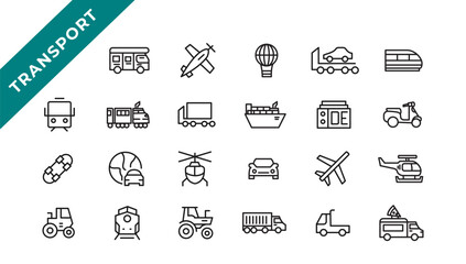 Transport, vehicle and delivery elements - minimal thin line web icon set. Outline icons collection. Simple vector illustration.