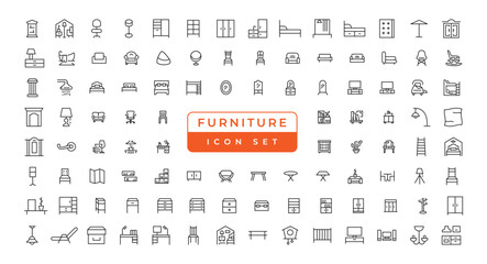 Furniture - minimal thin line web icon set. Outline icons collection. Simple vector illustration.