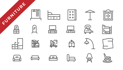 Obraz na płótnie Canvas Furniture - minimal thin line web icon set. Outline icons collection. Simple vector illustration.