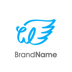 Initial W Ribbon Wing Logo