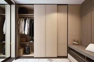 Minimalist modern wardrobe in the area of the entrance door, interior design idea - Generative AI