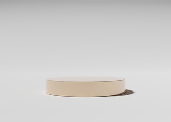 Gold empty podium or pedestal for product presentation, round mockup platform on white background. 3d rendering