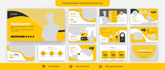 Food and restaurant powerpoint presentation slide template design set