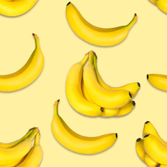 Seamless banana pattern on a yellow background. natural bananas