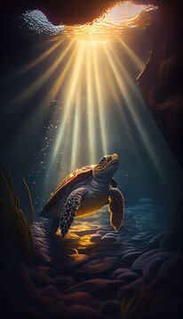 Seascape Sea Turtle Under the Ocean AI Generative