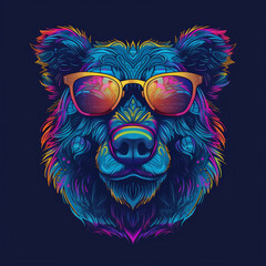 Colorful Illustration of a bear in sunglasses, Created With generative AI