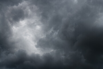 Natural background with dramatic and rainy grey clouds on sky