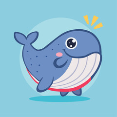 Children's illustration of a whale. Cheerful whale. Kind character whale
