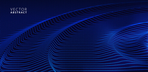 Abstract Blue Ripple Background. Wavy Halftone Dots. Vector 3d Illustration. - 585482779