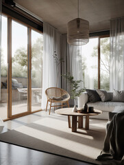 Modern living room with incredible view Generative AI