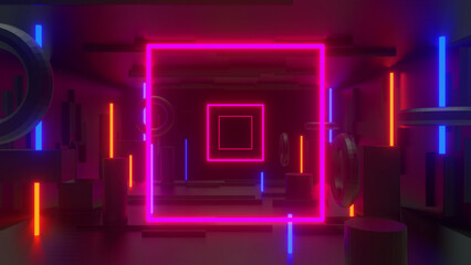 Cube Neon Land Background 3d render