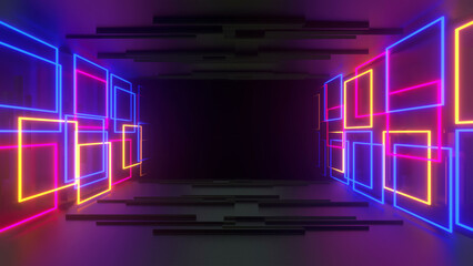 Colorful Rectangle Hitech Neon Background 3d render	